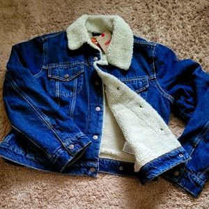 Levi Premium Sherpa Trucker Jacket NEW Dark Wash